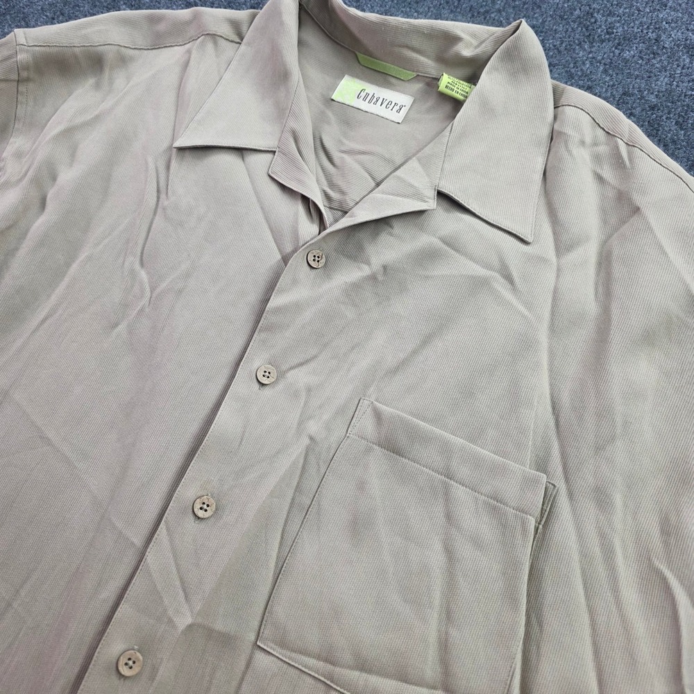 Cubavera Camp Shirt Mens 2XLT Tall Tan Embroidered Guayabera Rayon‎ Blend Casual